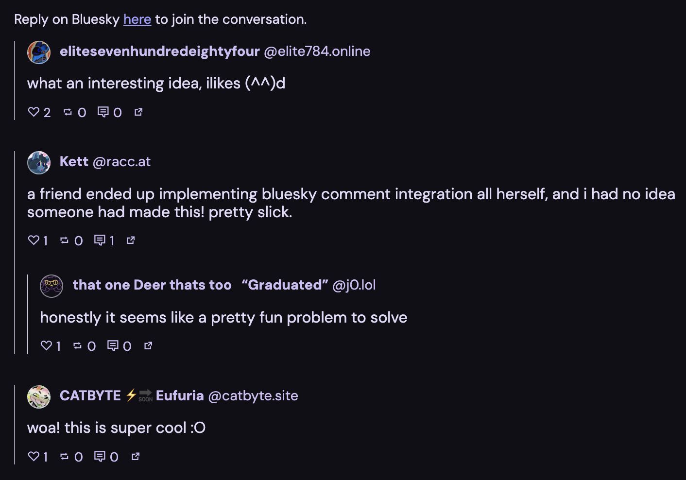 Screenshot of new comment section