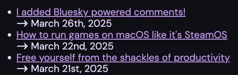 Screenshot of old post index. Arrows are used for date.