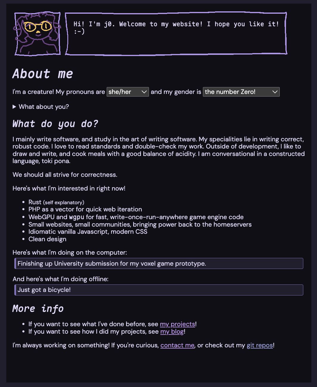 Screenshot of my website's home page. The 'page' is very bare.