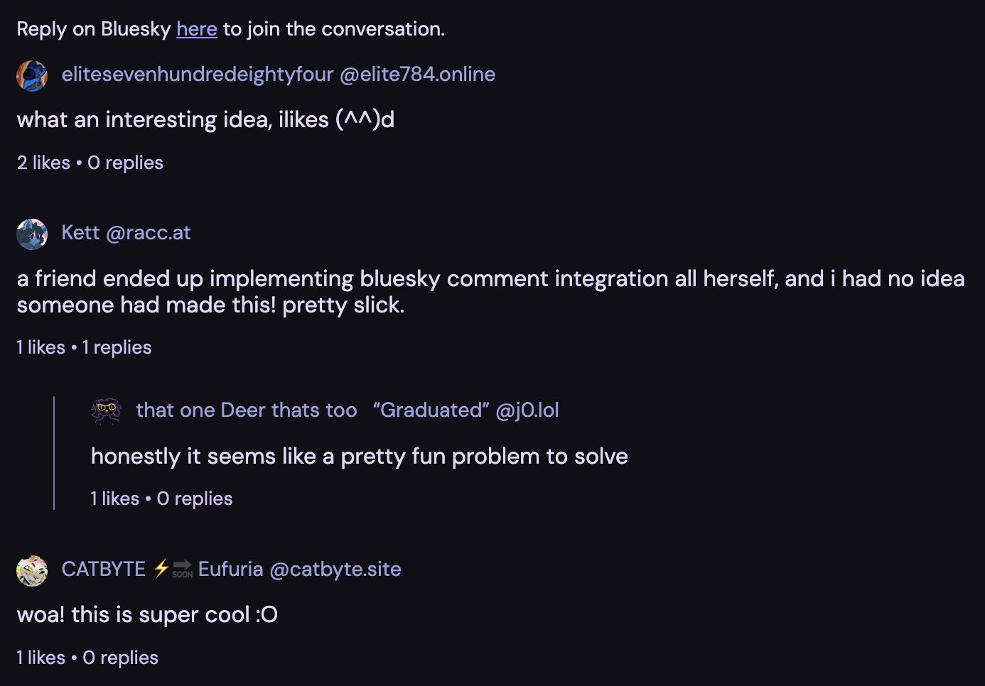 Screenshot of old comment section