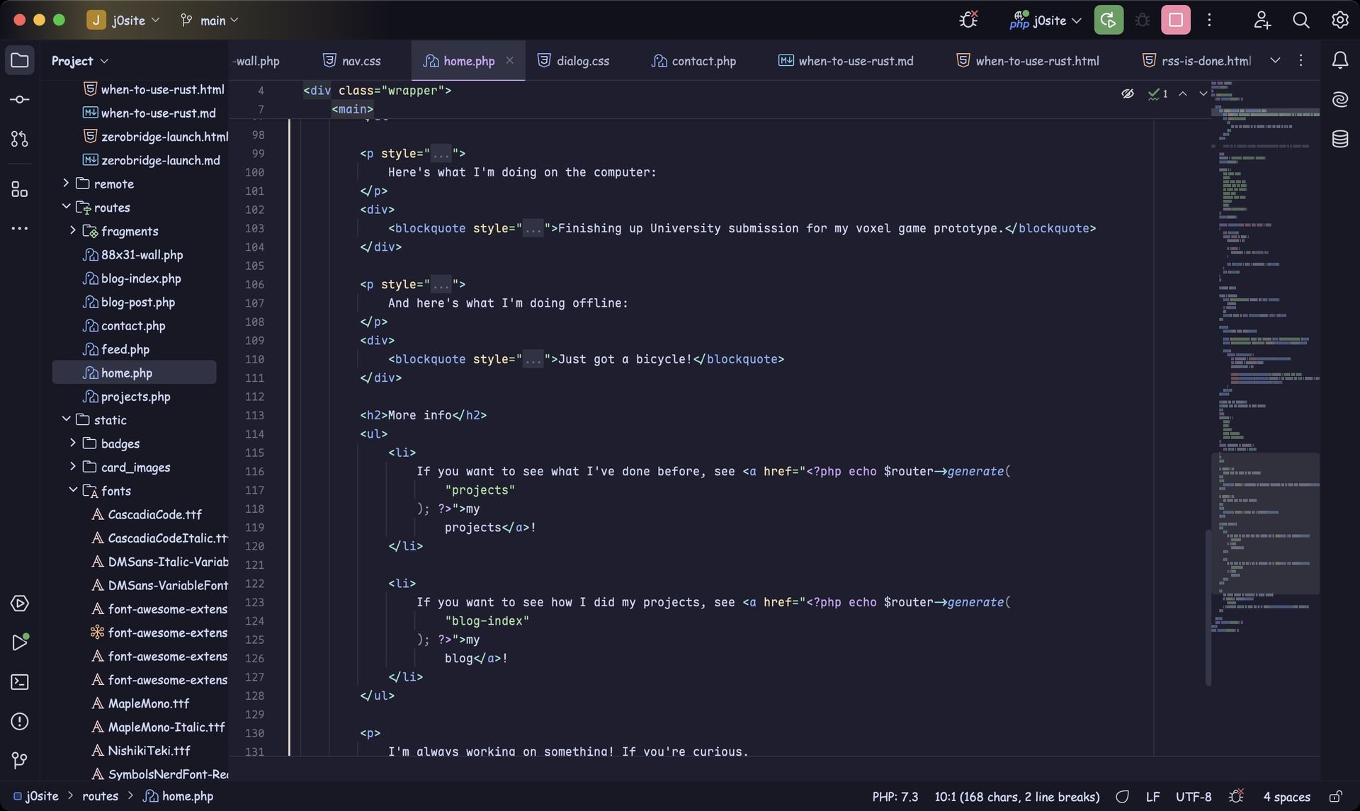 Screenshot of PhpStorm with Comic Sans MS font in the UI.