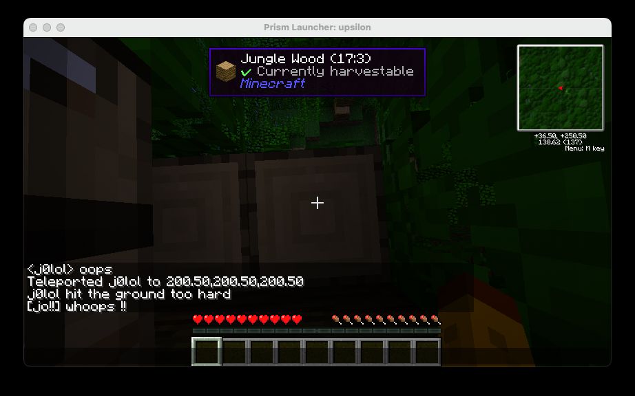 ZeroBridge being used on Minecraft